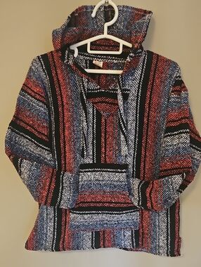 Medium Women's Striped Baja-Style Crewneck Sweater Hoodie - Artesanias